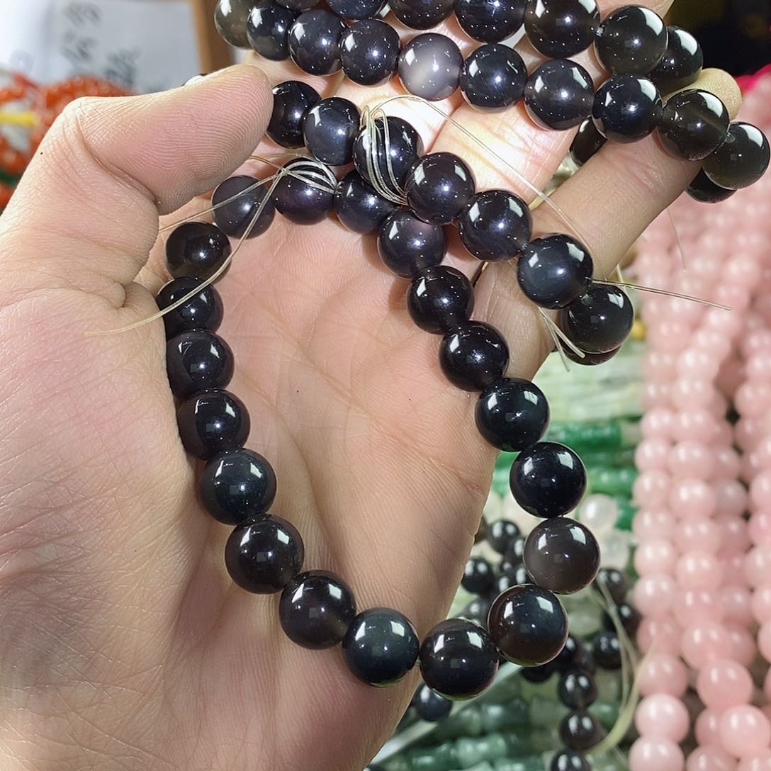玛瑙/玉髓珠宝半成品合金一条透体天然10mm冰彩耀手链