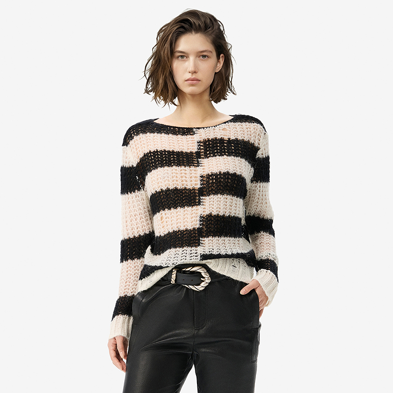 IRO Night 条纹针织毛衫圆领镂空宽松毛衣法式轻奢26早春新款