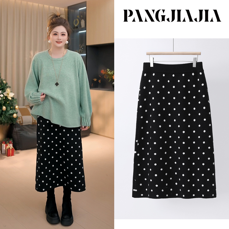 【胖佳佳】松弛波点针织半裙 冬季加厚长款提花毛衣裙H625Z21770