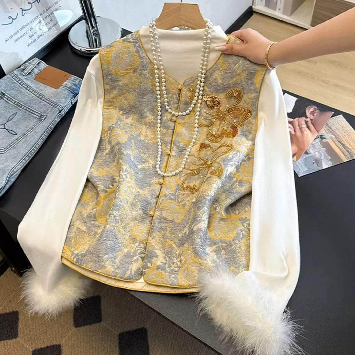 【海岛简爱】新中式国风夹棉加厚重工刺绣马甲女秋冬款6971