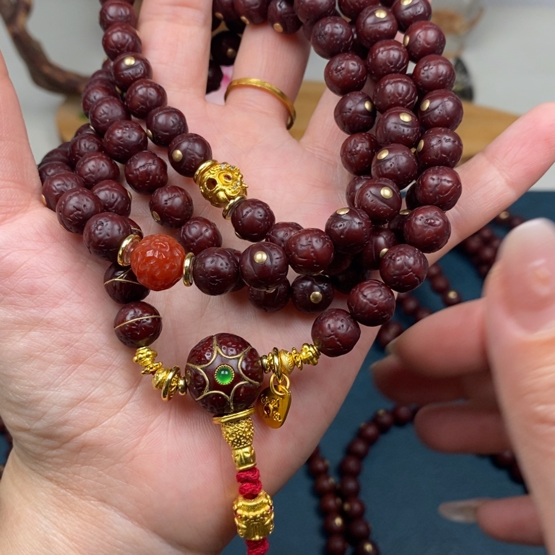 手串凤眼菩提108金钉满配金9.5