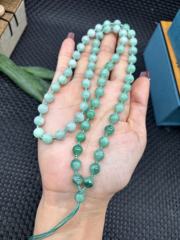 保真天然缅甸a货翡翠苹果绿色圆珠7mm玉石专用挂坠绳毛衣链百搭款