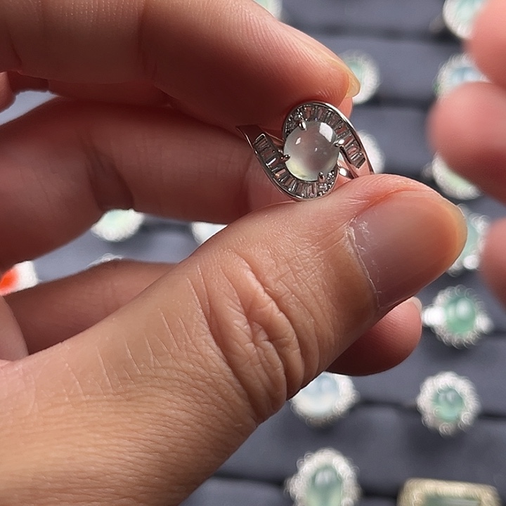 翡翠银S925镶嵌戒指缅甸A货翡翠