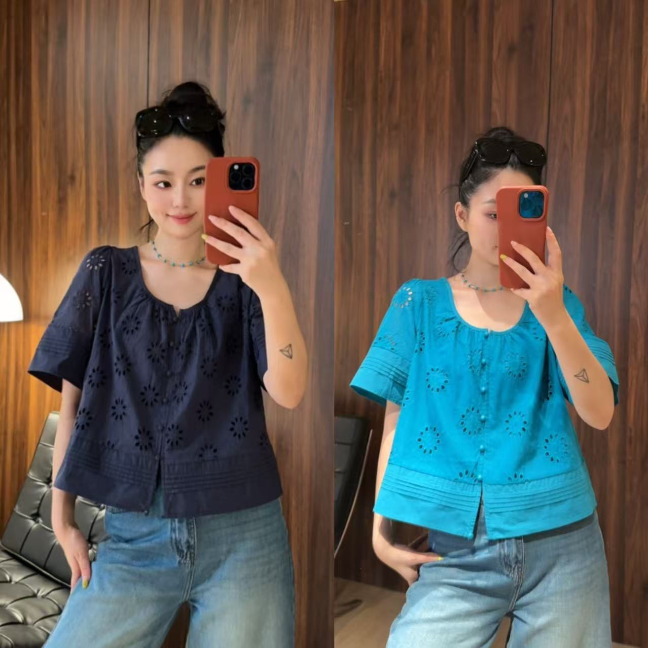 【她说】夏季甜美减龄绣花棉气质女装衬衫【250606-3】