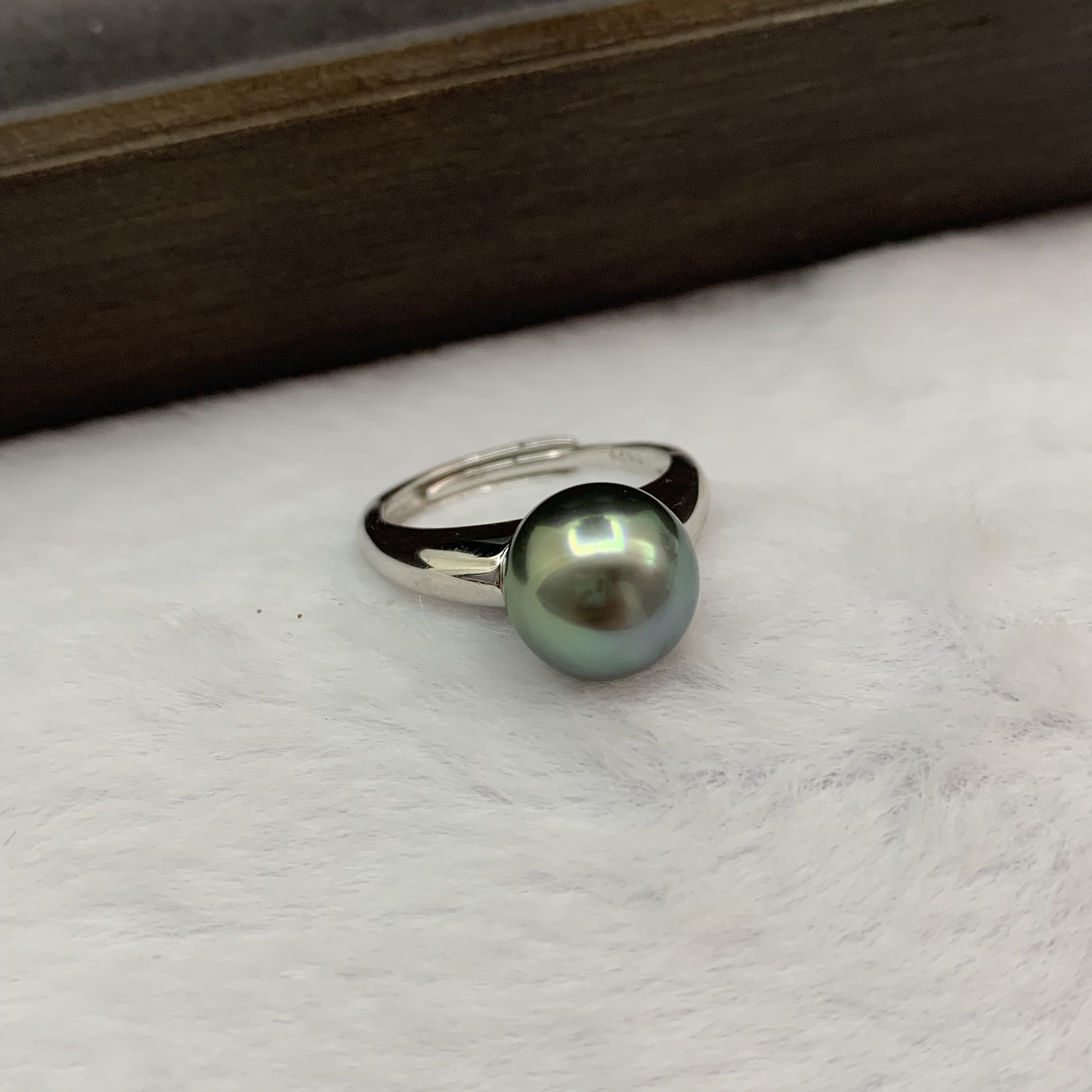 天然海水珍珠 大溪地珍珠戒指 10-11mm s925银珍珠戒指