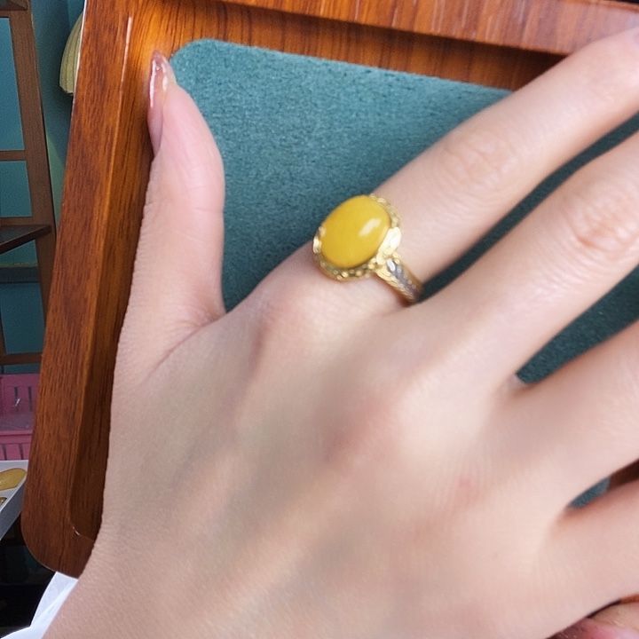 蜜蜡银S925镶嵌戒指戒指