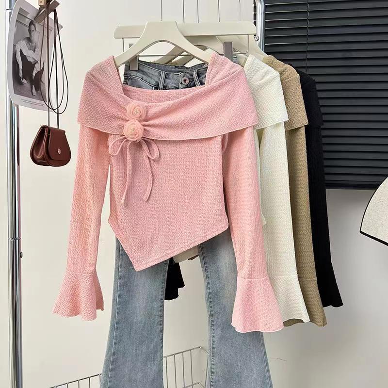 上衣针织百搭一字肩显瘦时尚小众女装