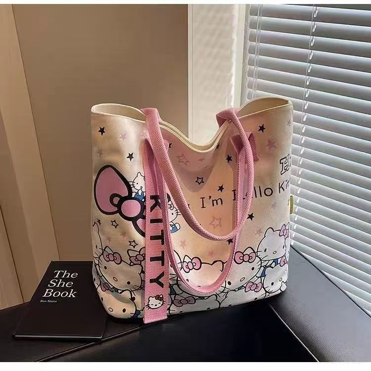 【卡通可爱】新款可爱hellokitty帆布包2025款卡通KT猫单肩包通勤托