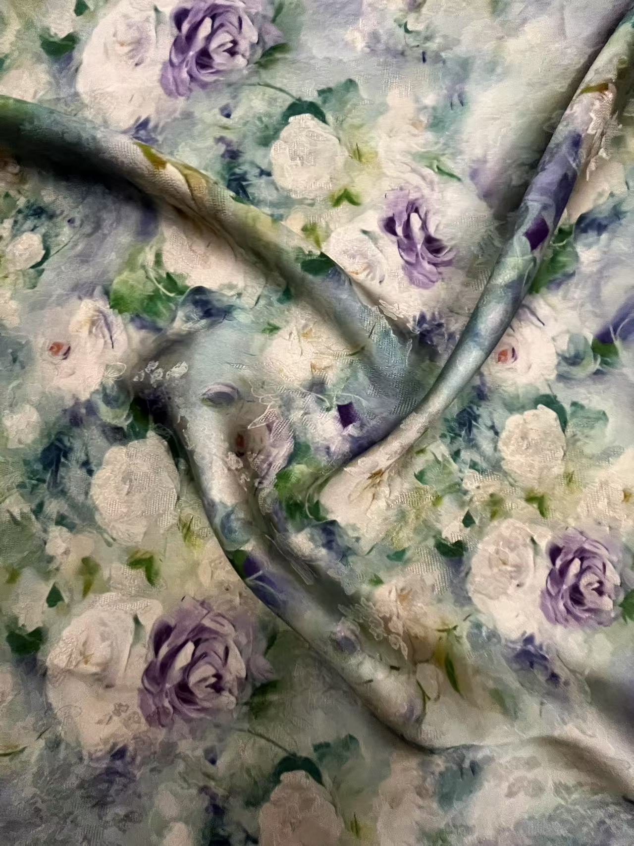 (绿野仙踪)高档新中式香云纱花萝提花布头连衣裙旗袍（开裁不退换）