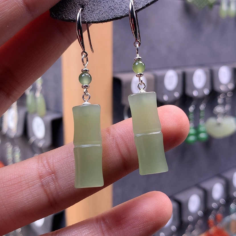 【闪购商品】和田玉耳饰银S925镶嵌