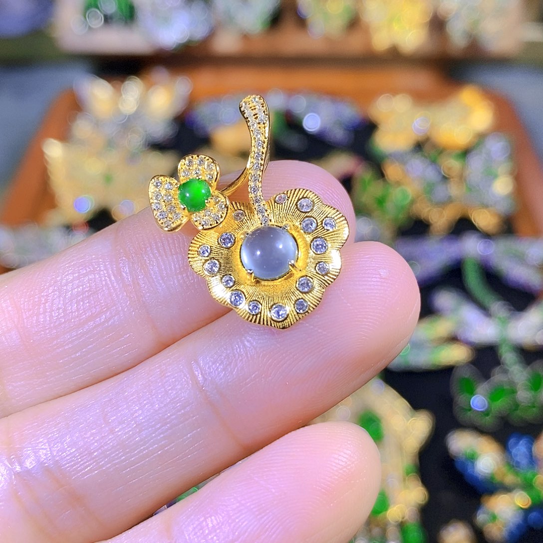 吊坠(不含链)银S925镶嵌翡翠