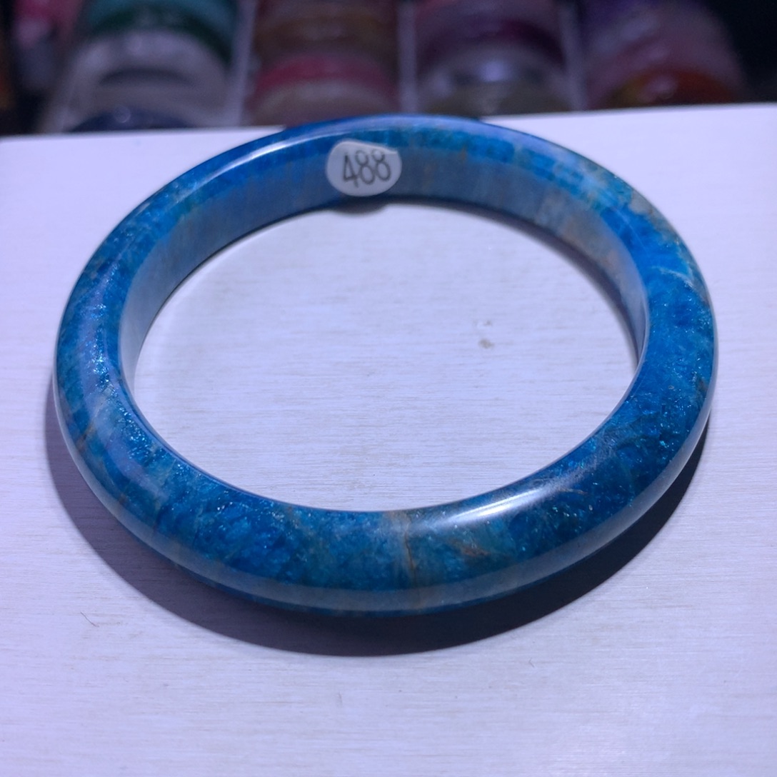 银S925镶嵌水晶手镯蓝磷灰60.4圈488