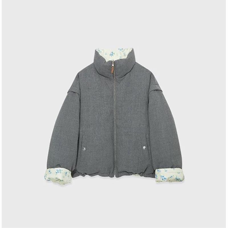 特清！桑蚕丝  碎花双面穿羽绒服外套