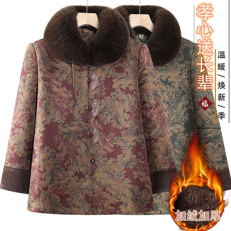 中老年女装秋冬加绒加厚棉衣新款气质妈妈宽松保暖棉服大码奶奶装