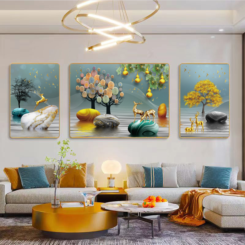 M005现代新款简约三联画客厅装饰画轻奢高档沙发背景墙画大气壁画
