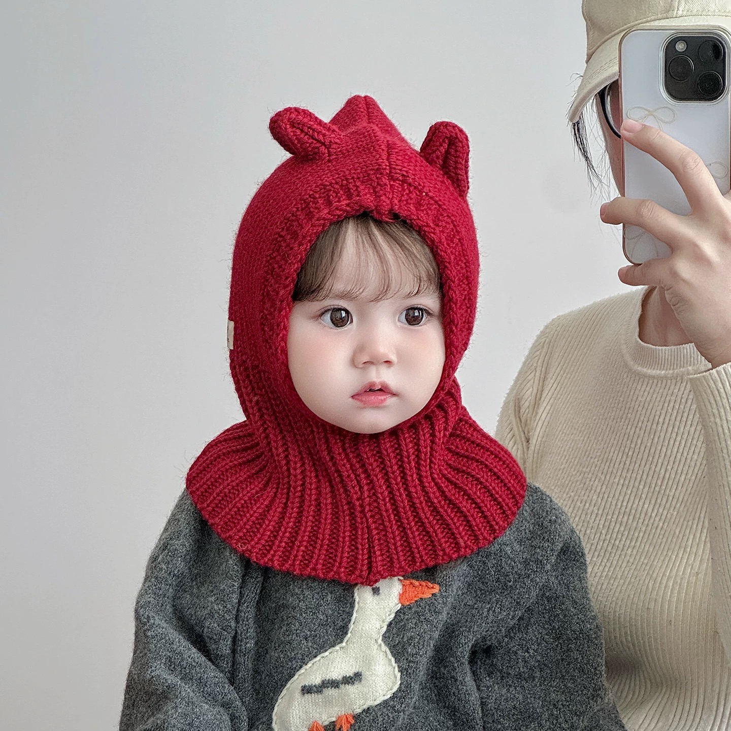 儿童毛线帽韩版男女童秋冬季小童保暖防风宝宝针织帽子围脖一体