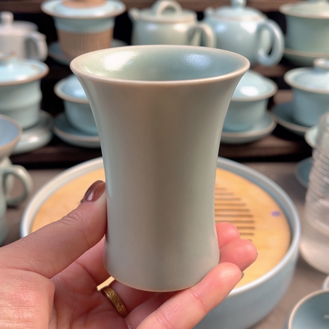 陶摆件瓷仿古釉束腰杯纯手工原矿