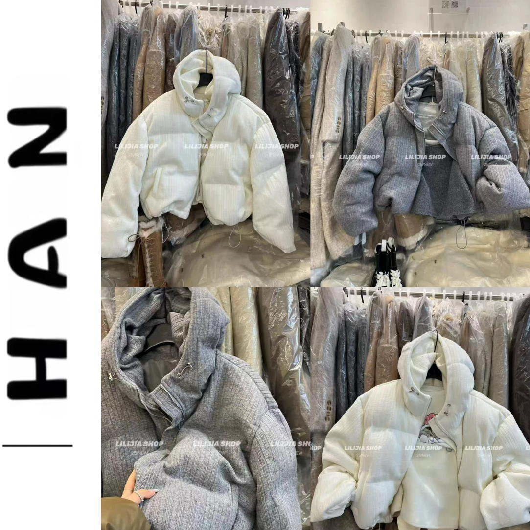 【财神宠儿】韩版连帽宽松短款显瘦百搭竖坑条冬季羽绒服外套