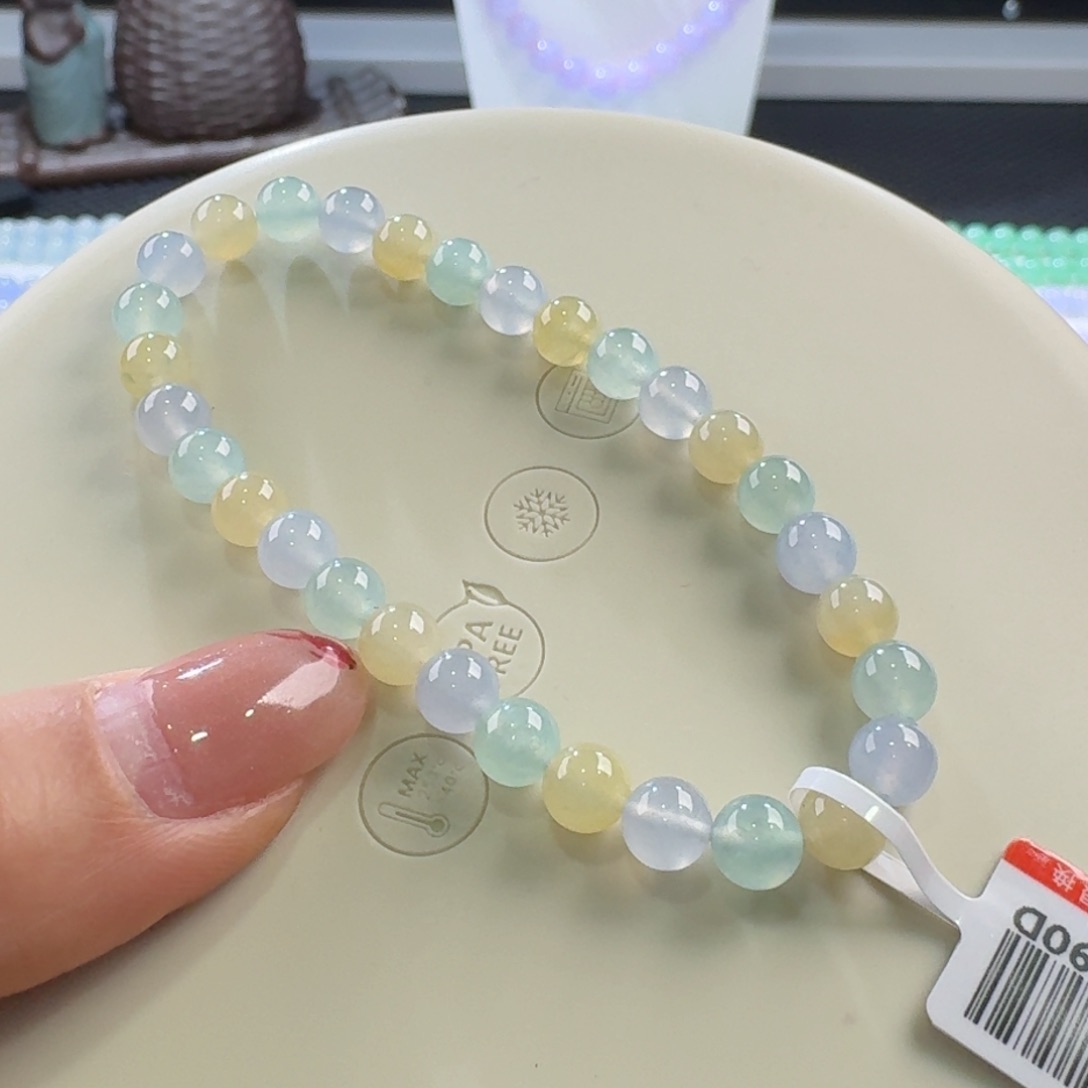 翡翠手链未镶嵌力推大漏正冰福禄寿多宝单圈6mm