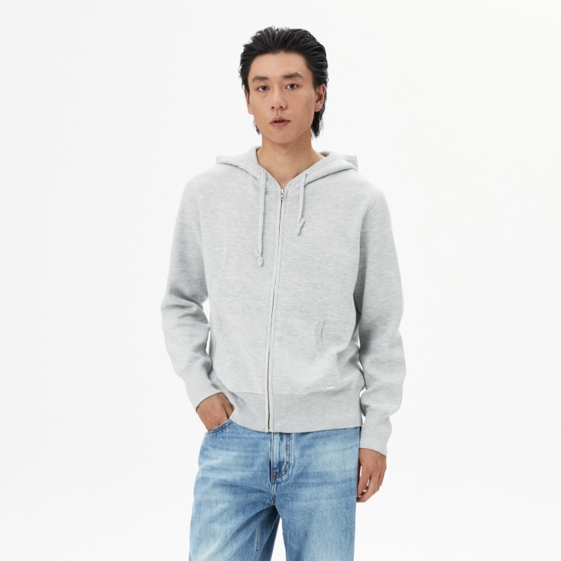 Oneup羊毛连帽拉链外套男士春季休闲上衣简约纯色保暖宽松透气