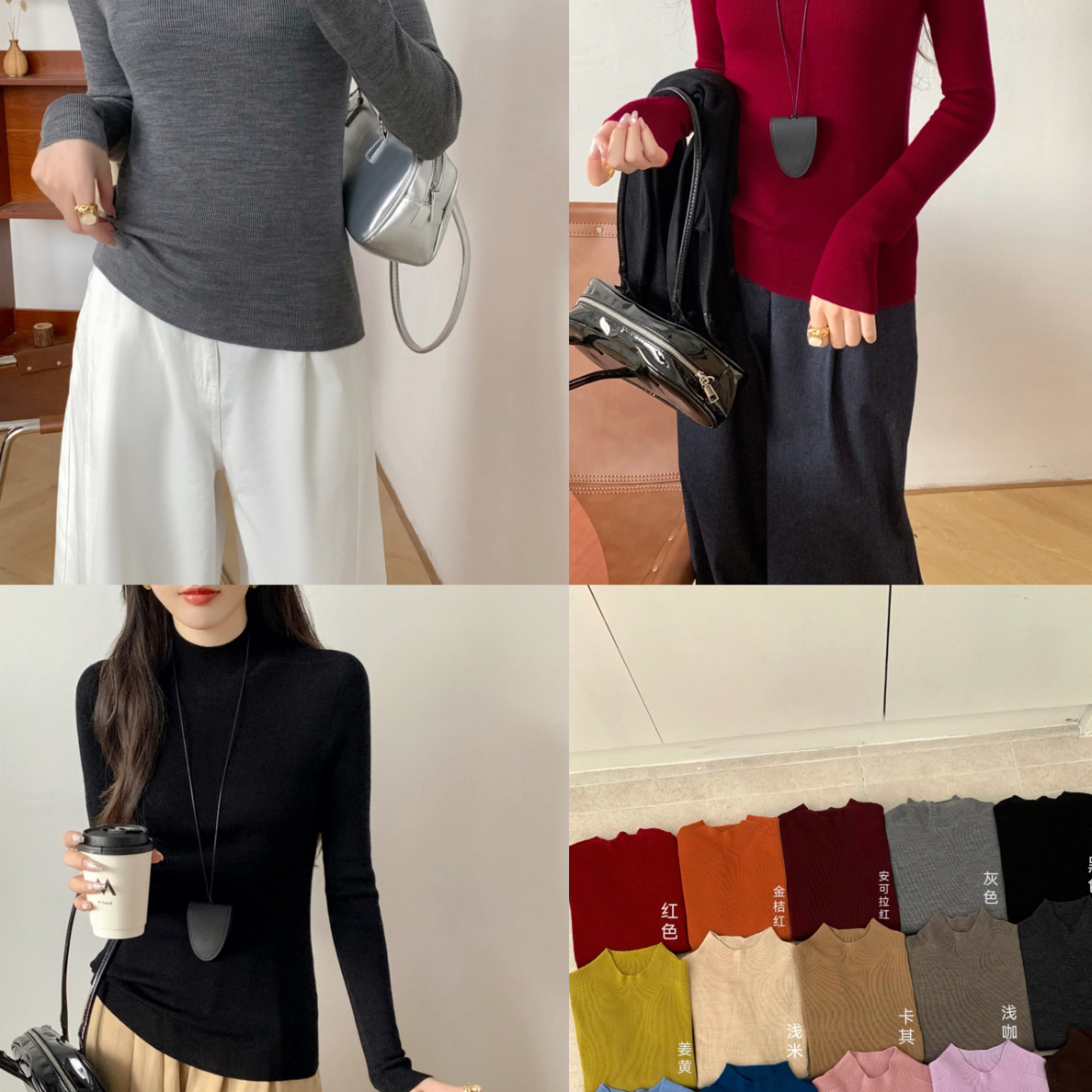 【华莹布所】可机洗100%羊毛衫高档红色多色可选软糯亲肤黑色