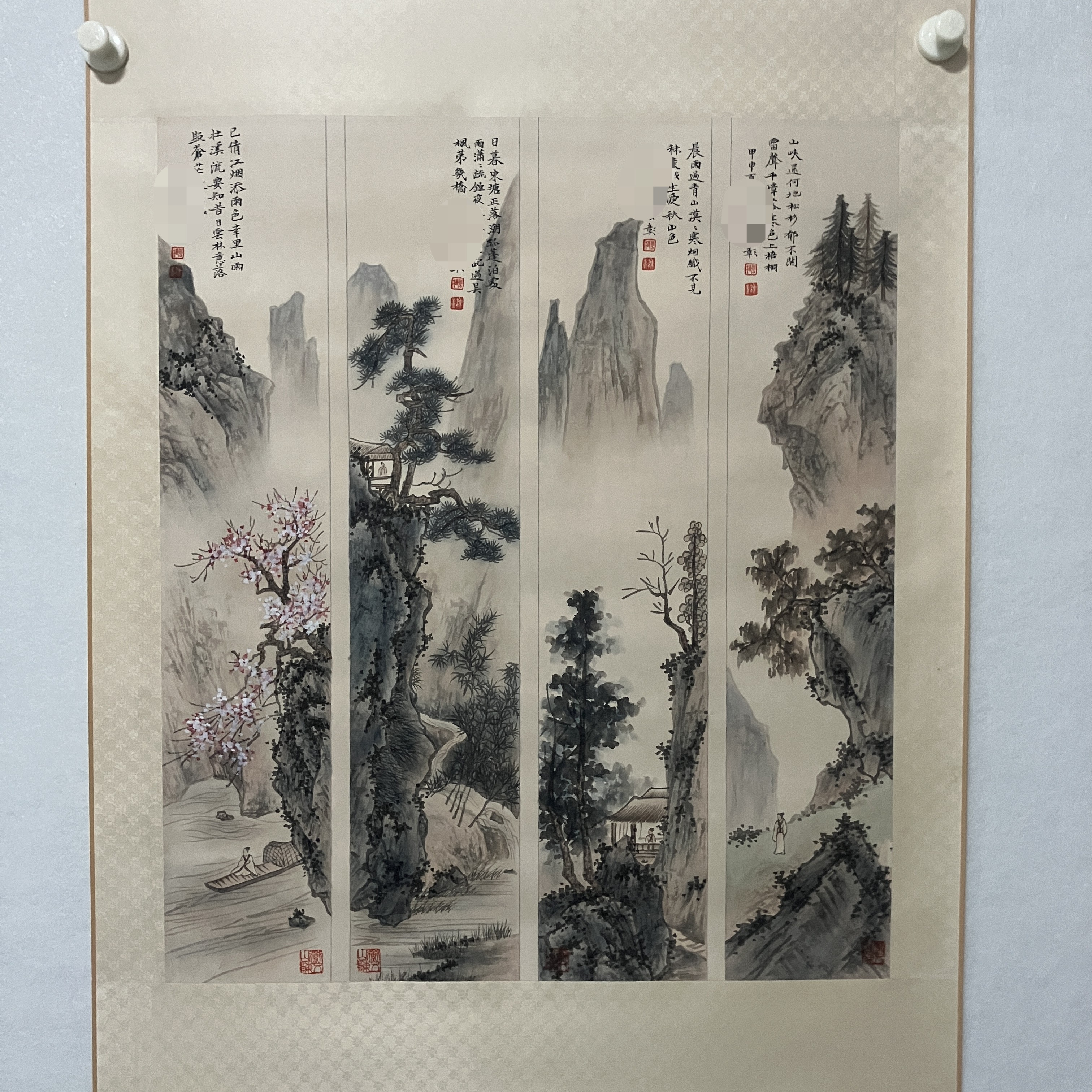 5657 山水四条屏 纸本设色立轴61×17cm×4