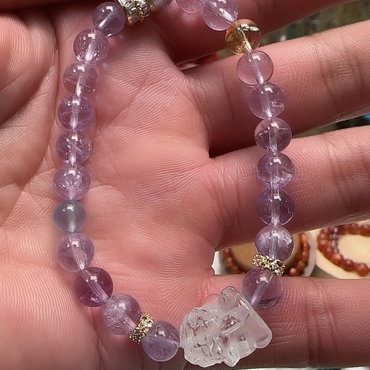 水晶未镶嵌手链原创紫水晶单圈7+