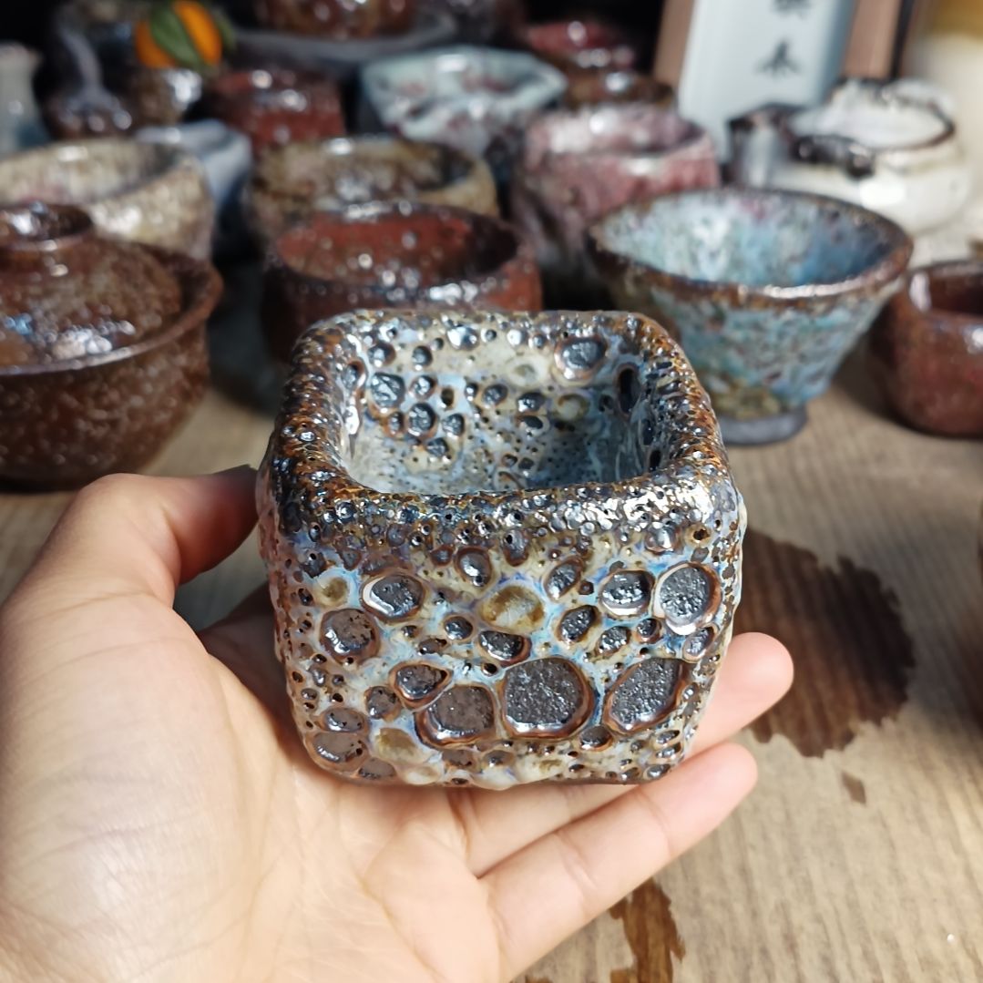 志野柴烧手捏主人杯