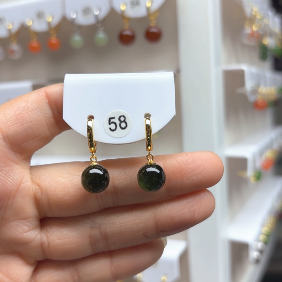 和田玉耳饰银S925镶嵌