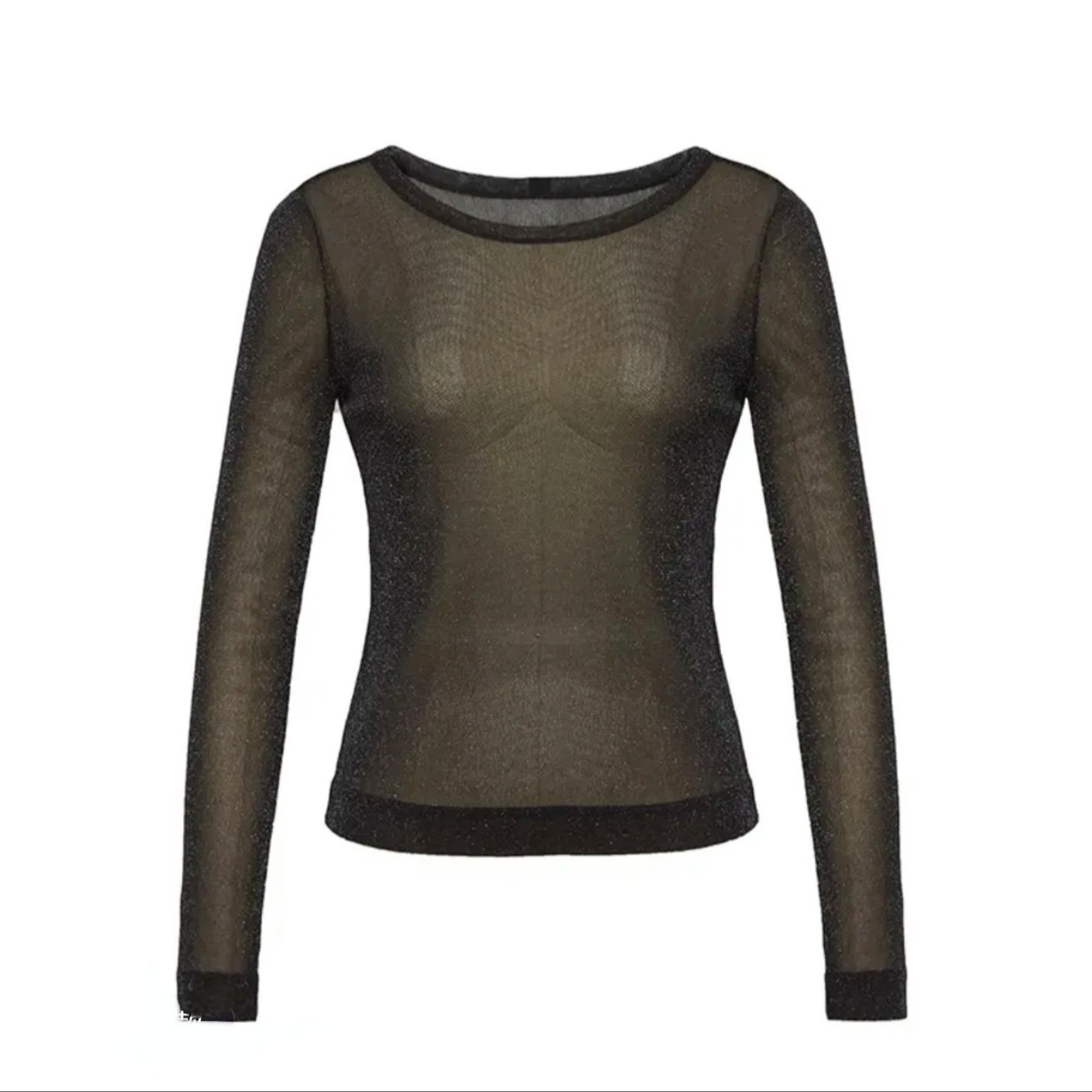 GIRDEAR/哥弟   大圆领 | 葱丝网面料网纱修身长袖打底衫1300958