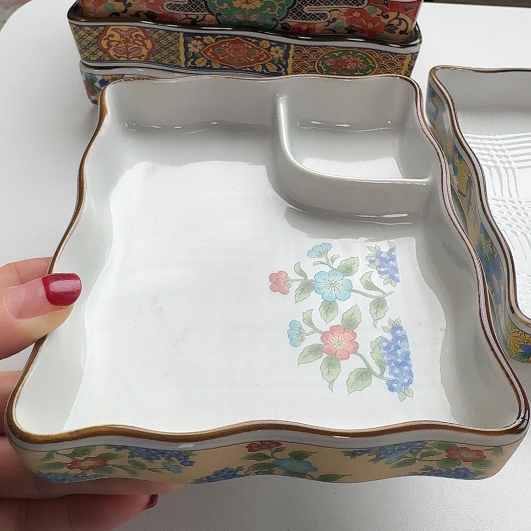 瓷片茶银彩分格餐盘