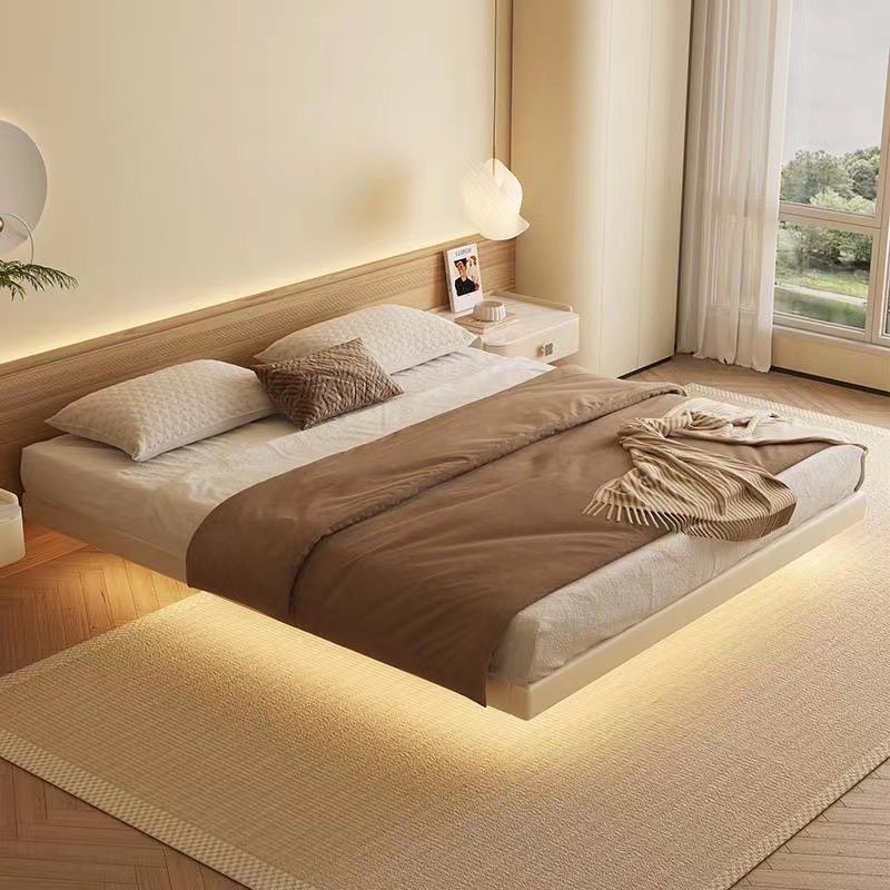 无床头悬浮床现代简约轻奢储物小户型双人网红钢木骨架床