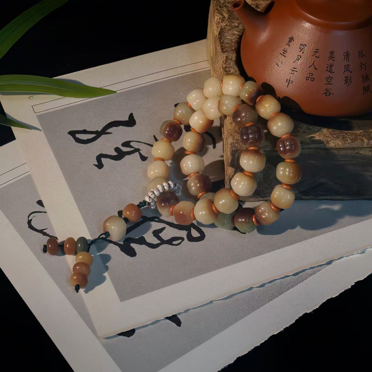 柿柿如意 古风敦煌飞天菩提双圈手链 手持盘玩佛珠念珠