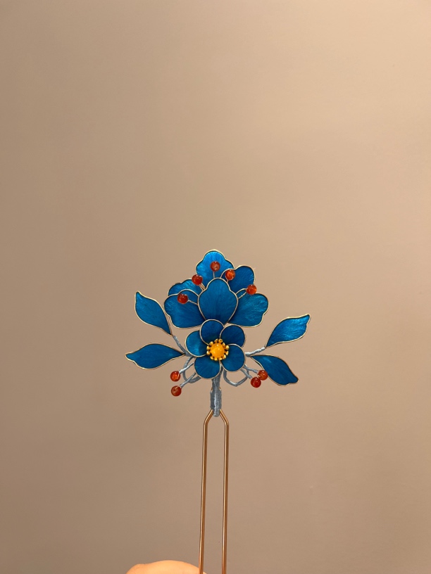 蚕丝绒花     发簪发饰    纯手工点翠兰