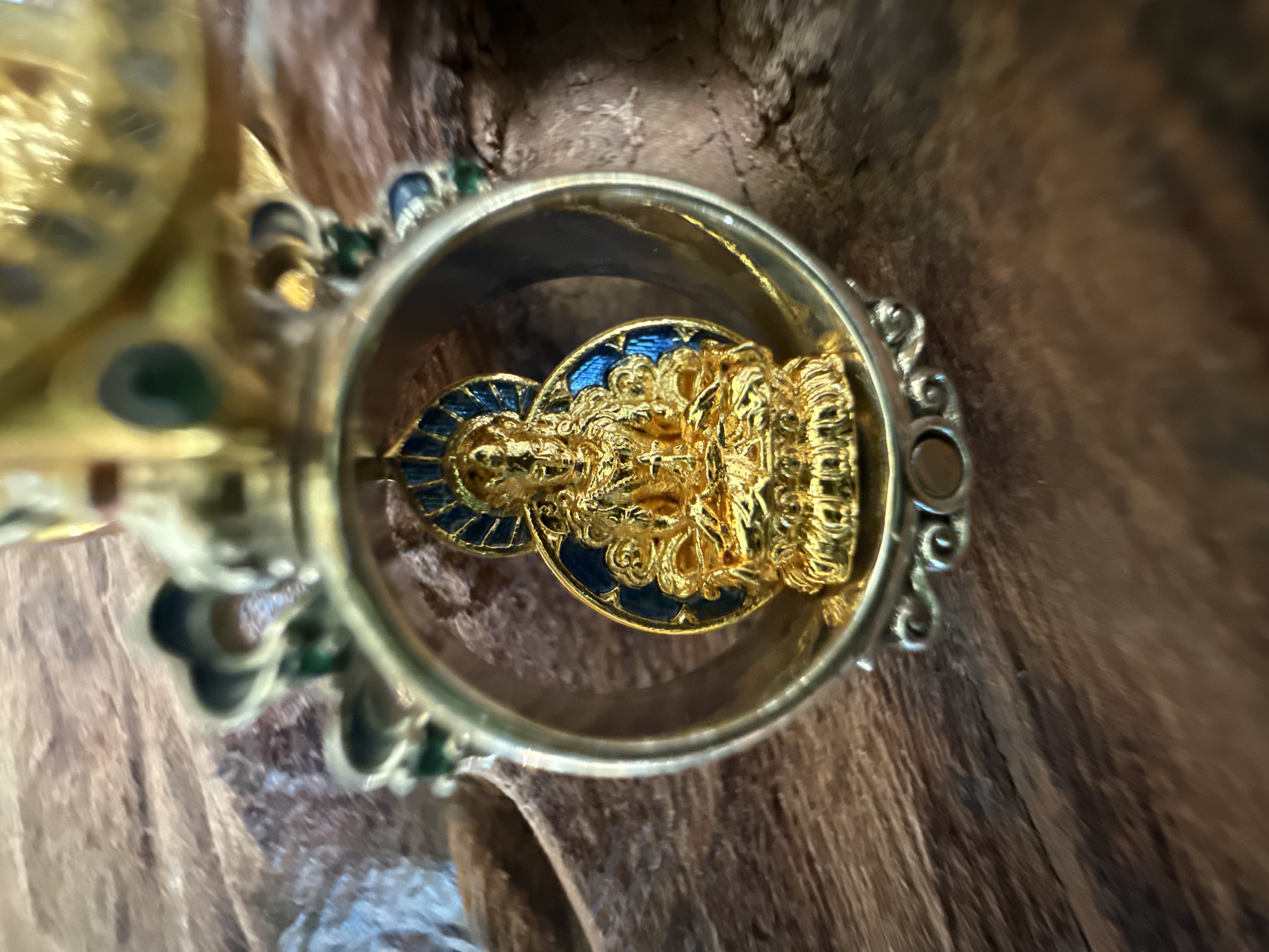 吊坠925银 长寿佛S925纯银镀金工艺手工复古古法彩色挂坠镶嵌掐丝