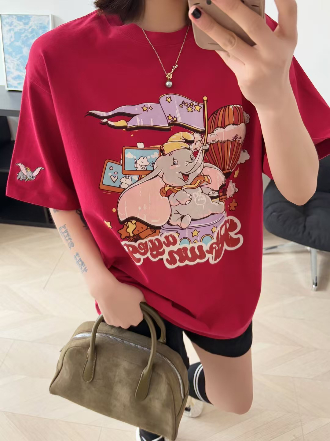 冬季磨毛ROWNAGGER纸袋家2006加厚纯棉小飞象无感印花半袖T恤女韩