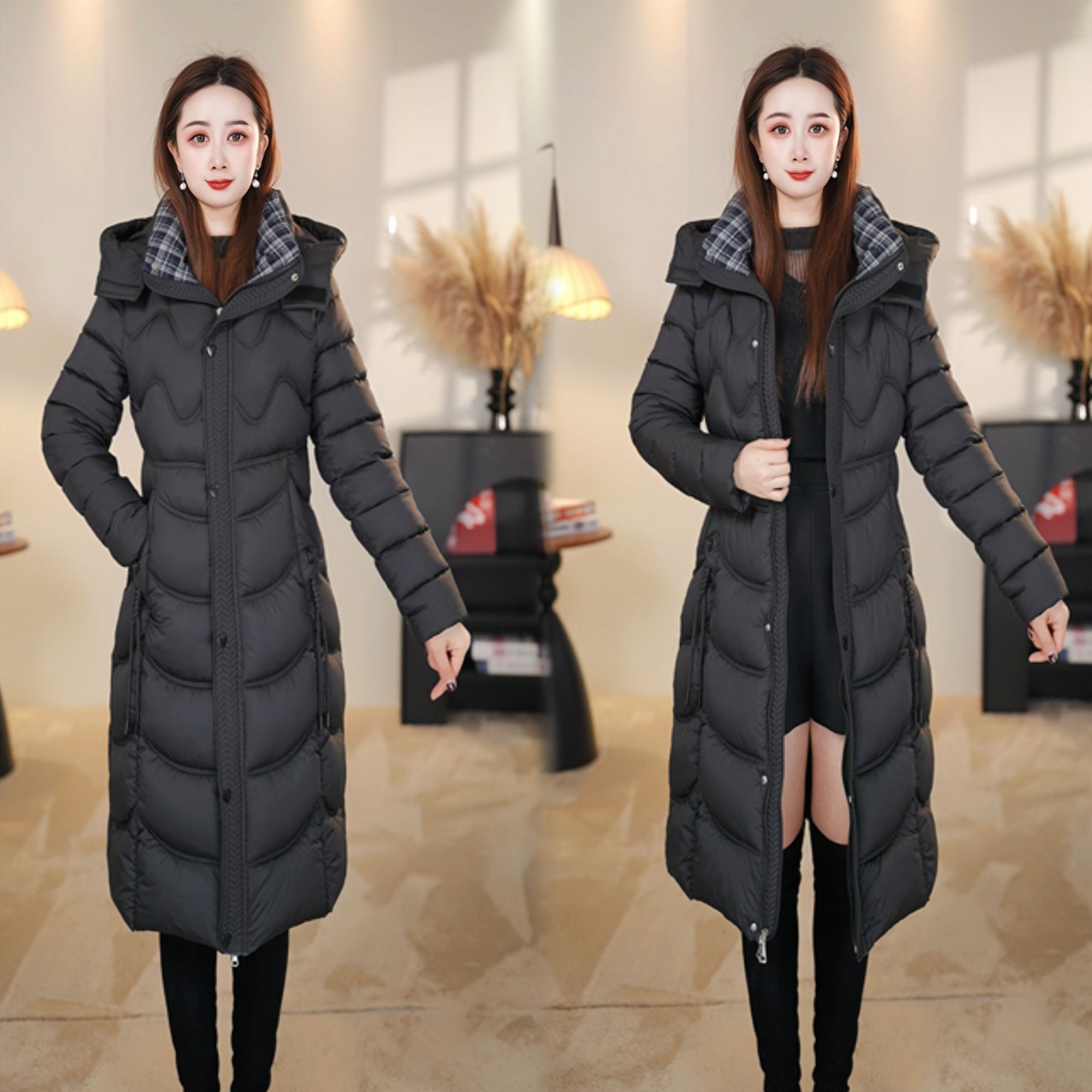 2025年冬季新款气质连帽休闲减龄保暖防风过膝显瘦女长款外套
