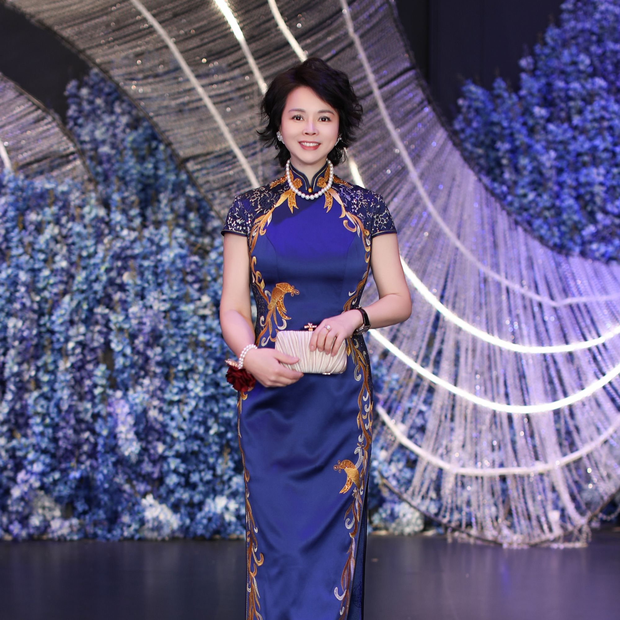 高定礼服显瘦印花修身喜婆婆妈妈装2025新款爆款