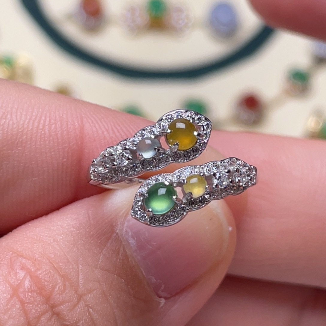 翡翠戒指银S925镶嵌纯天然缅甸翡翠