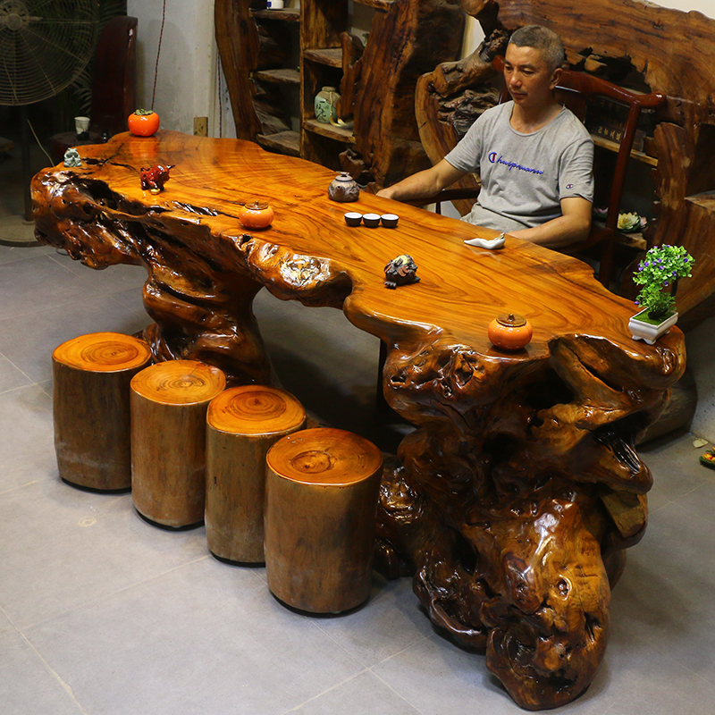 根雕茶台香樟木树根茶海实木茶几树桩木根茶桌椅组合AP11098