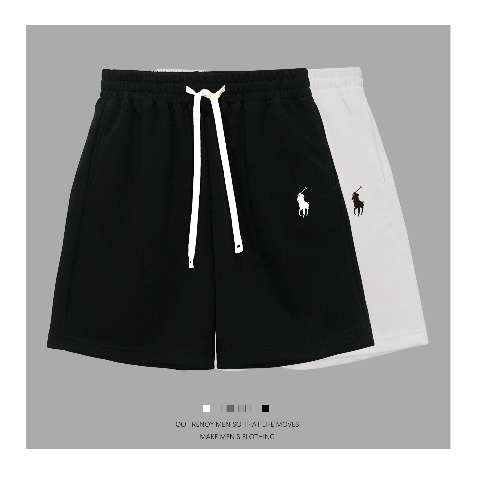 纯色刺绣短裤潮流男女同款运动时尚百搭情侣宽松-DK57928