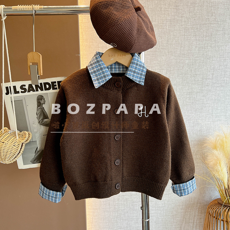 现货【少年心愿】2025冬季新款男童宝宝休闲假两件衬衫领针织开衫