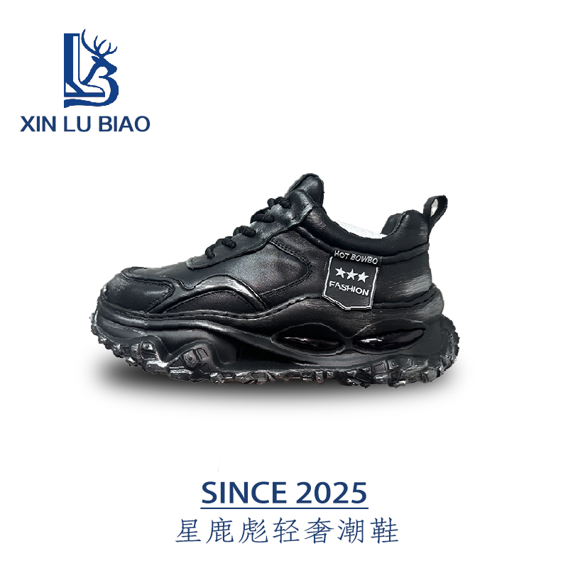 时尚擦色黑武士设计面包镂空厚底休闲老爹鞋软底软面