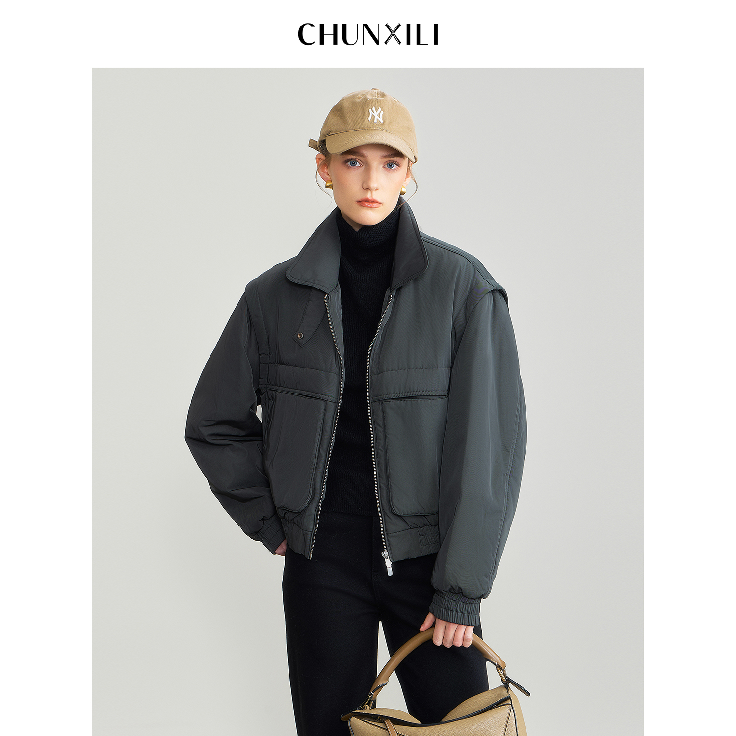 CHUNXILI/春熙里  冬季宽松翻领立领棉服外套D00W54087
