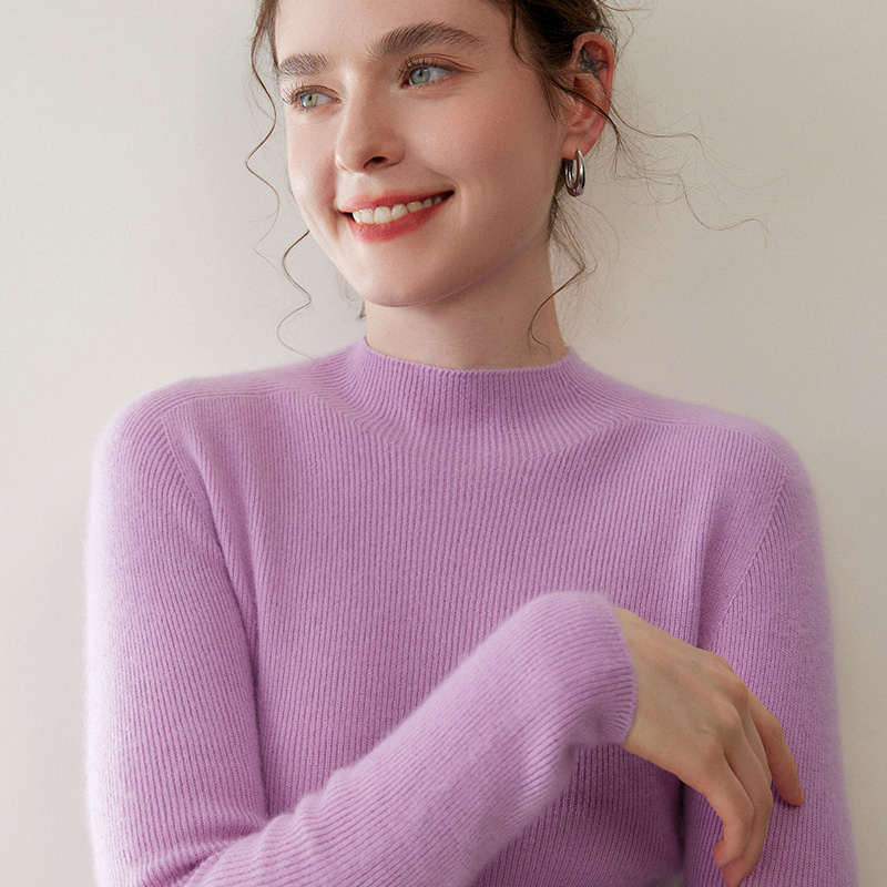 女士半高领修身羊绒衫秋冬纯色长袖圆领针织打底衫wan哀牢山