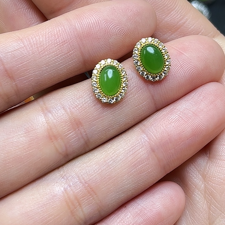 和田玉银S925镶嵌耳饰