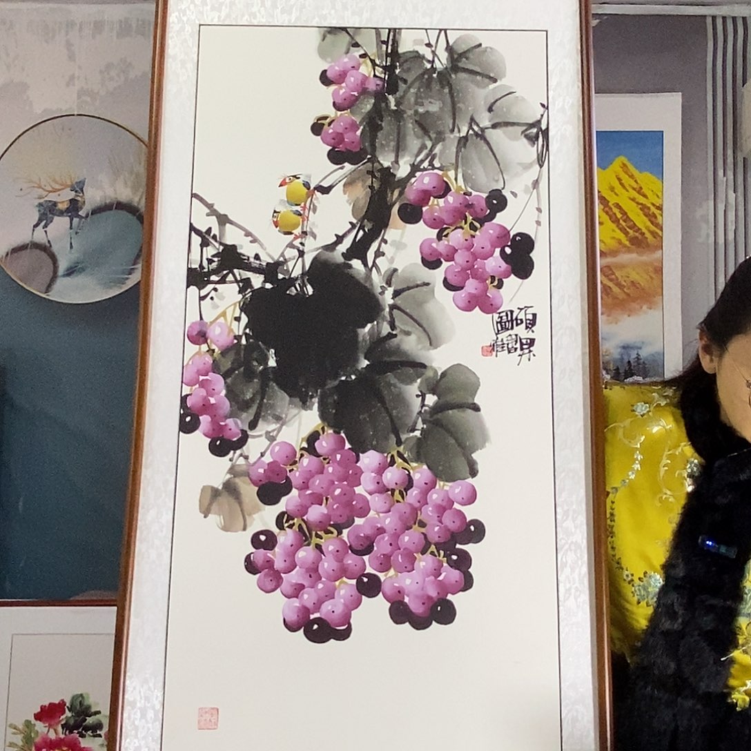 国画手写手绘国画作品带框包邮62✖️122