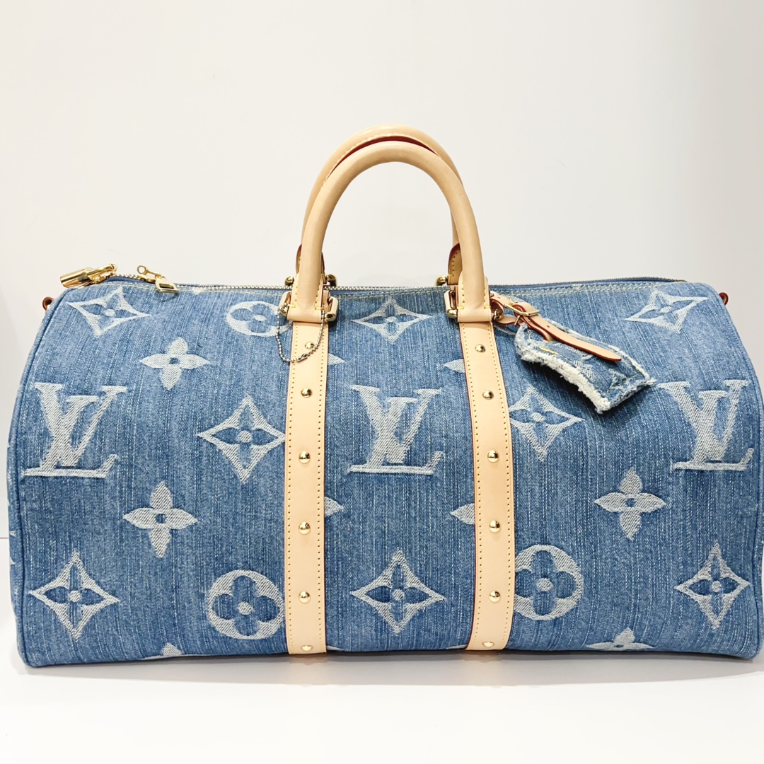 99新 LouisVuitton/路易威登 蔚蓝/芯片款keepall 50丹宁旅行袋