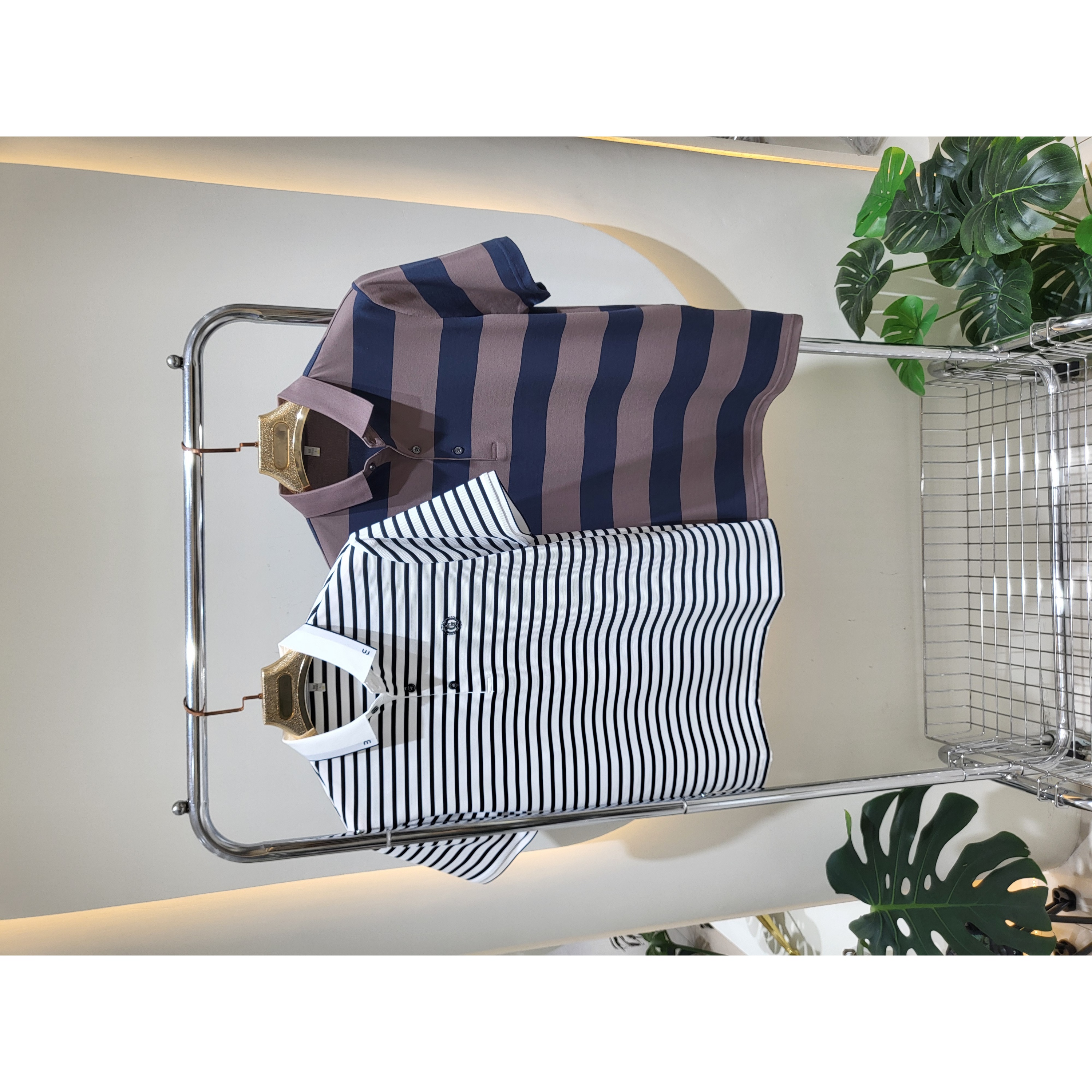 ⭐男装⭐男式衬衫领条纹T恤