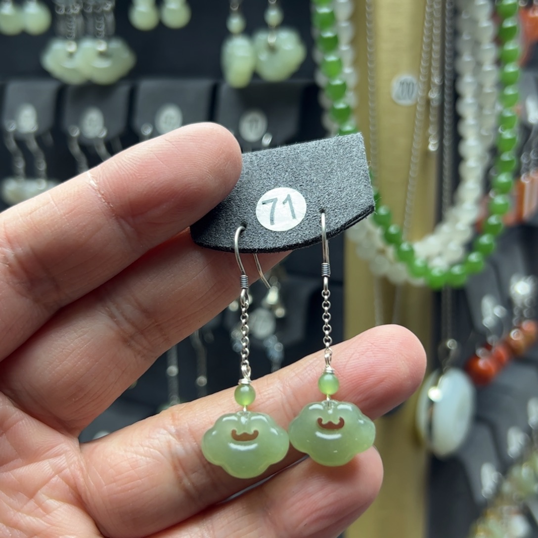 和田玉银S925镶嵌耳饰